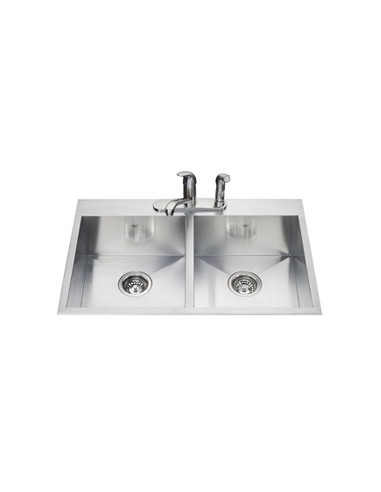 Kindred QDLF2031 20 gauge hand fabricated dual mount double bowl ledgeback sink