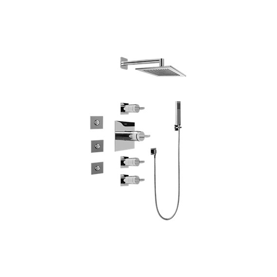 Graff GC1.122A-C14S Contemporary Square Thermostatic Set with Body Sprays and Handshower - Rough and Trim