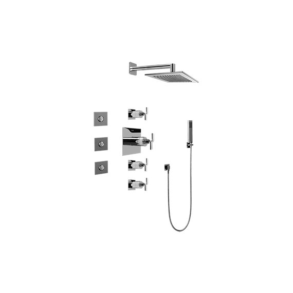 Graff GC1.122A-C9S Contemporary Square Thermostatic Set with Body Sprays and Handshower - Rough and Trim