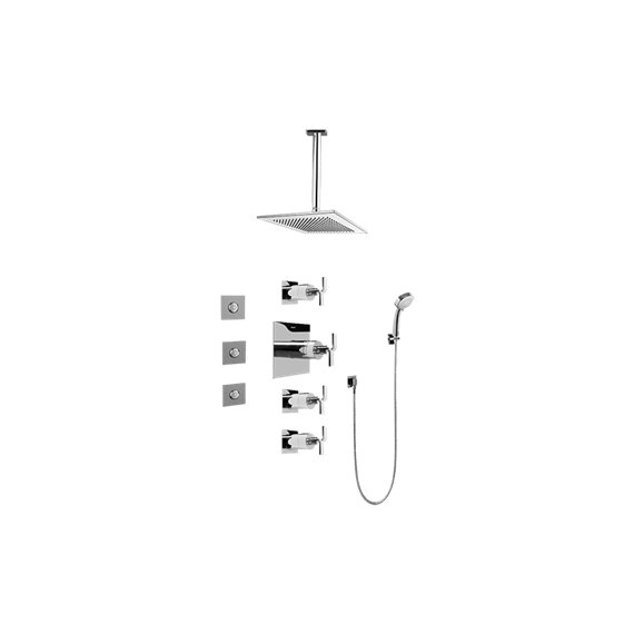 Graff GC1.131A-C9S Contemporary Square Thermostatic Set with Body Sprays and Handshower - Rough and Trim