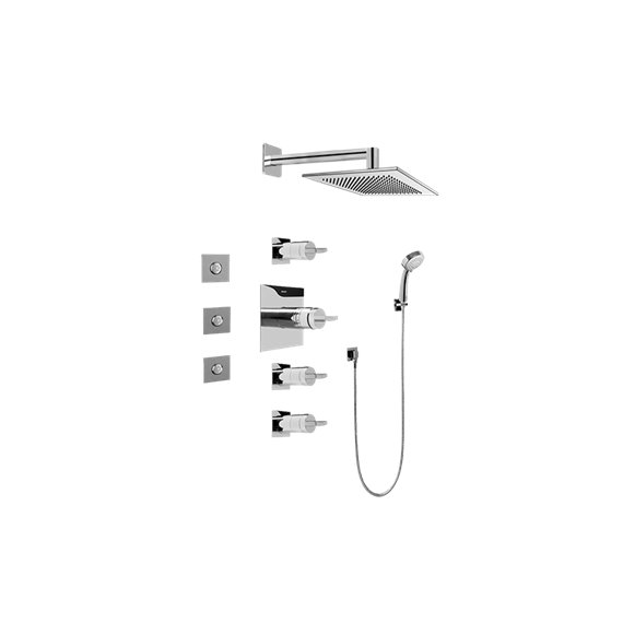 Graff GC1.132A-C14S Contemporary Square Thermostatic Set with Body Sprays and Handshower - Rough and Trim