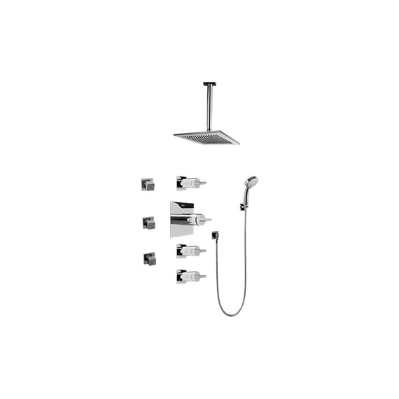 Graff GC1.231A-C14S Contemporary Square Thermostatic Set with Body Sprays and Handshower - Rough and Trim