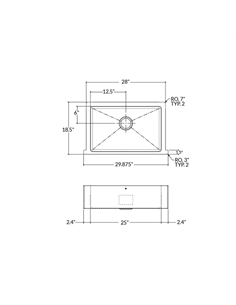 Prochef Single Bowl Farmhouse/Apron Kitchen Sink ProInox H75 Stainless Steel - 25" X 16" X 8" 2