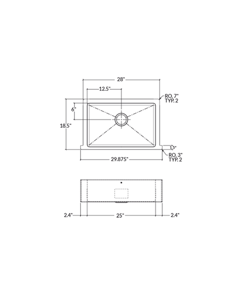 Prochef Single Bowl Farmhouse/Apron Kitchen Sink ProInox H75 Stainless Steel - 25" X 16" X 8"