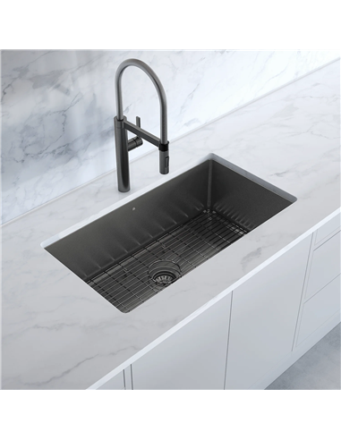 Prochef single bowl undermount kitchen sink with bottom grid ProInox H75 black stainless steel - 30" X 16" X 10"