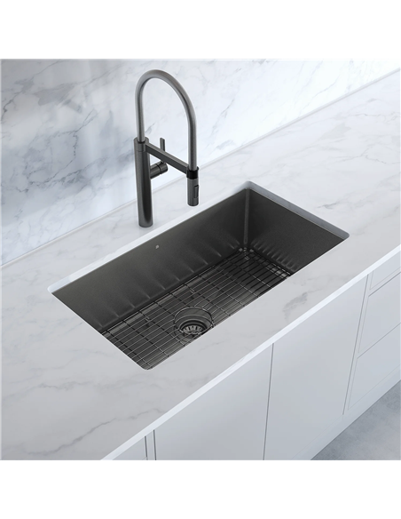 Prochef single bowl undermount kitchen sink with bottom grid ProInox H75 black stainless steel - 30" X 16" X 10"