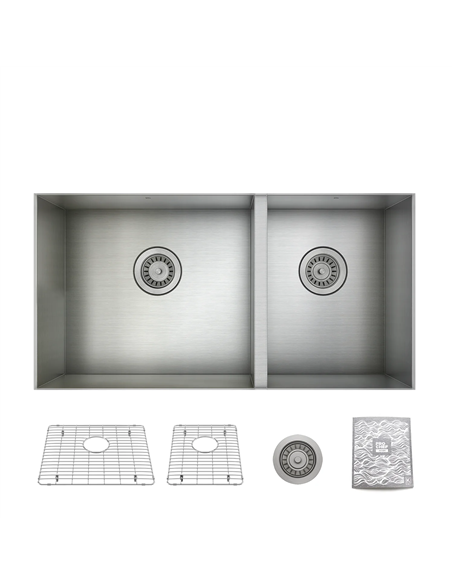 Prochef 60/40 Double Bowl undermount Kitchen Sink with bottom grid H75 Stainless Steel 30" X 16" X 9"