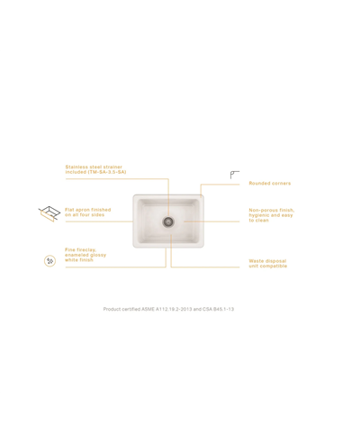 Prochef Single Bowl Farmhouse Kitchen Sink ProTerra M125 Fireclay - 32-5/8" X 14-3/4" X 9"