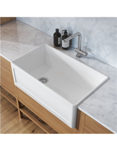 Prochef Single Bowl Reversible Farmhouse Kitchen Sink ProTerra M40 White Fireclay - 28 1/4" x 17 1/2" x 10"