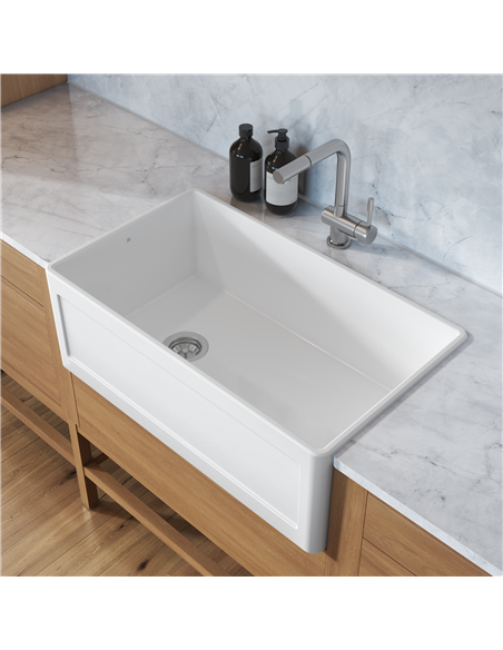 Prochef Single Bowl Reversible Farmhouse Kitchen Sink ProTerra M40 White Fireclay - 28 1/4" x 17 1/2" x 10"