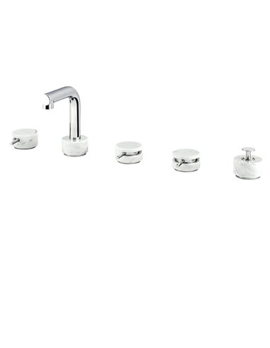 AQUABRASS UR06 MARMO-URBAN 5PC DECKMOUNT TUB FILLER WITH HANDSHOWER-WHITE