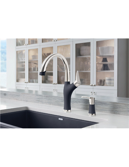 BLANCO ARTONA PULL DOWN 1.5 GPM PVD STEEL/WHITE