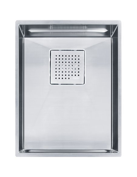 Franke PKX11013-S Peak Undermount 16G Stainless Steel Single 18Cab with Strainer Basket