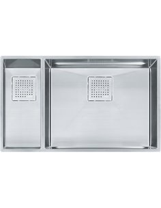 Franke PKX160-LH-S Peak Undermount 16G Stainless Steel Double 36Cab with Strainer Basket