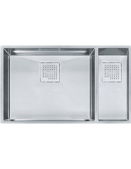 Franke PKX160-RH-S Peak Undermount 16G Stainless Steel Double 36Cab with Strainer Basket