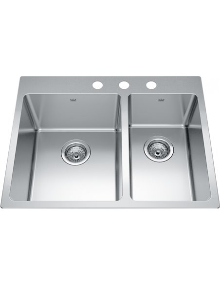 Kindred BCL2127R-9-3 Brookmore Topmount 18G Stainless Steel Double Sink 3 Hole 30Cab