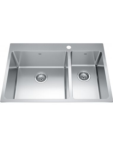 Kindred BCL2131R-9-1 Brookmore Topmount 18G Stainless Steel Double Sink 1 Hole 33Cab