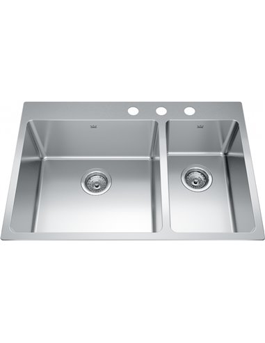 Kindred BCL2131R-9-3 Brookmore Topmount 18G Stainless Steel Double Sink 3 Hole 33Cab