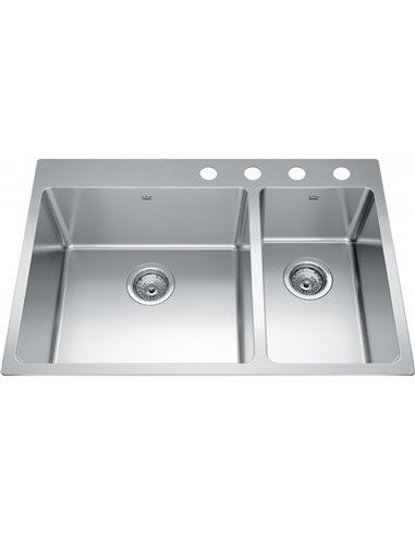 Kindred BCL2131R-9-4 Brookmore Topmount 18G Stainless Steel Double Sink 4 Hole 33Cab