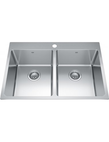 Kindred BDL2131-9-1 Brookmore Topmount 18G Stainless Steel Double Sink 1 Hole 33Cab