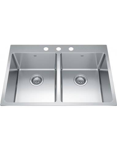 Kindred BDL2131-9-3 Brookmore Topmount 18G Stainless Steel Double Sink 3 Hole 33Cab