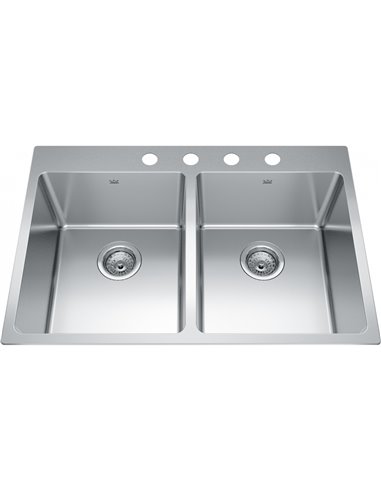 Kindred BDL2131-9-4 Brookmore Topmount 18G Stainless Steel Double Sink 4 Hole 33Cab