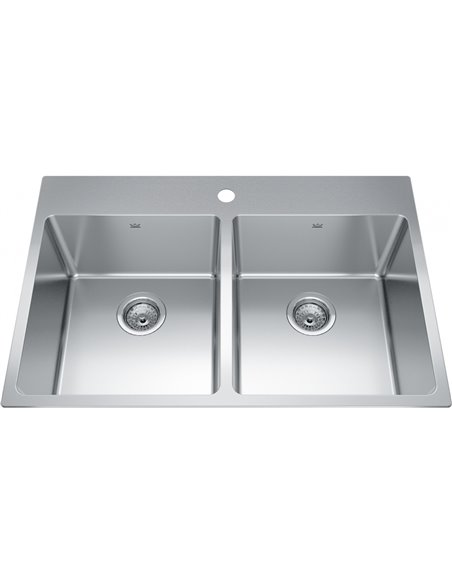 Kindred BDL2233-9-1 Brookmore Topmount 18G Stainless Steel Double Sink 1 Hole 36Cab