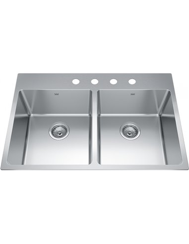 Kindred BDL2233-9-4 Brookmore Topmount 18G Stainless Steel Double Sink 4 Hole 36Cab