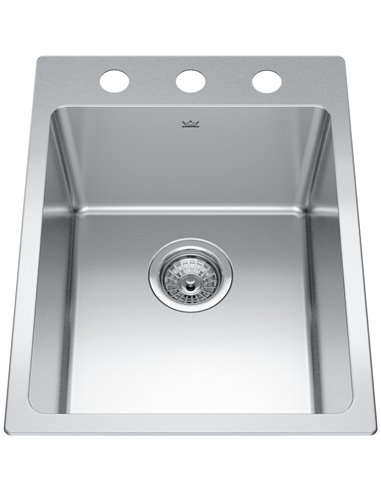 Kindred BSL2116-9-3 Brookmore Topmount 18G Stainless Steel Single Sink 3 Hole 18Cab