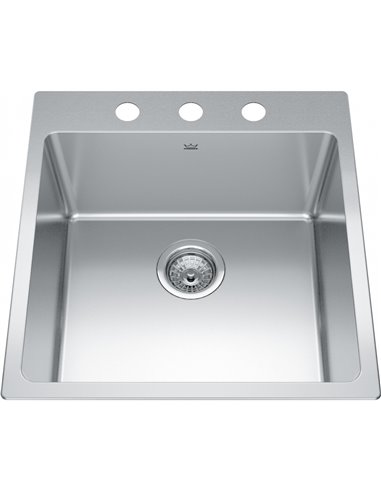 Kindred BSL2120-9-3 Brookmore Topmount 18G Stainless Steel Single Sink 3 Hole 24Cab