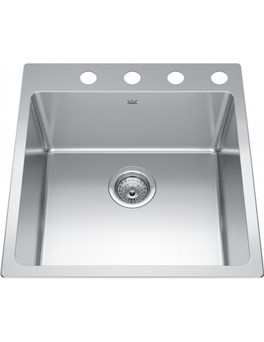 Kindred BSL2120-9-4 Brookmore Topmount 18G Stainless Steel Single Sink 4 Hole 24Cab