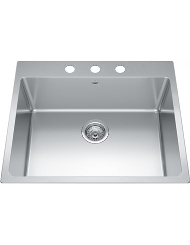 Kindred BSL2125-9-3 Brookmore Topmount 18G Stainless Steel Single Sink 3 Hole 27Cab