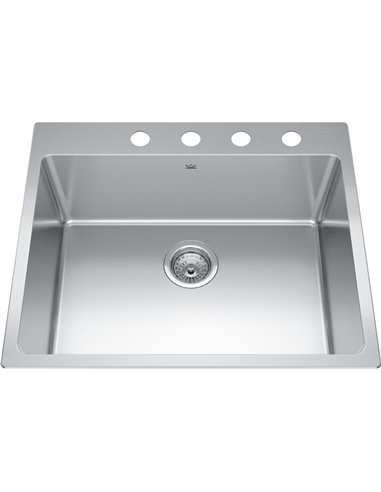 Kindred BSL2125-9-4 Brookmore Topmount 18G Stainless Steel Single Sink 4 Hole 27Cab