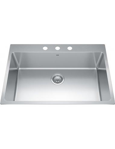 Kindred BSL2131-9-3 Brookmore Topmount 18G Stainless Steel Single Sink 3 Hole 33Cab