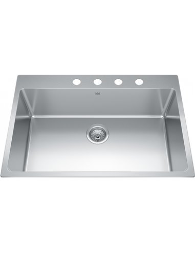 Kindred BSL2131-9-4 Brookmore Topmount 18G Stainless Steel Single Sink 4 Hole 33Cab