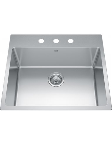 Kindred BSL2225-9-3 Brookmore Topmount 18G Stainless Steel Single Sink 3 Hole 27Cab