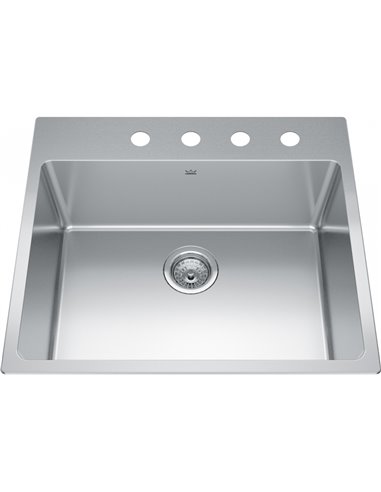 Kindred BSL2225-9-4 Brookmore Topmount 18G Stainless Steel Single Sink 4 Hole 27Cab