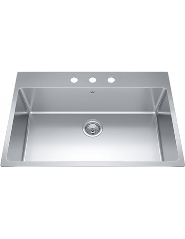 Kindred BSL2233-9-3 Brookmore Topmount 18G Stainless Steel Single Sink 3 Hole 36Cab