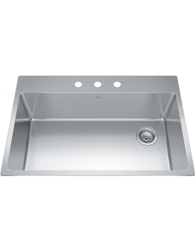 Kindred BSL2233-9-3OW Brookmore Topmount 18G Stainless Steel Single Sink 3 Hole 36Cab Offset Waste