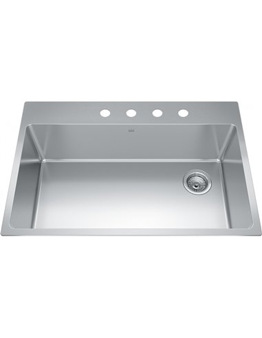 Kindred BSL2233-9-4OW Brookmore Topmount 18G Stainless Steel Single Sink 4 Hole 36Cab Offset Waste