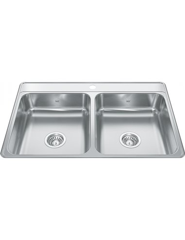 Kindred CDLA3322-6-1 Creemore Topmount 22G Stainless Steel Double Sink 1 Hole 36Cab