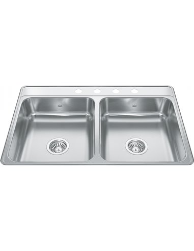 Kindred CDLA3322-6-4 Creemore Topmount 22G Stainless Steel Double Sink 4 Hole 36Cab