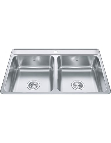 Kindred CDLA3322-7-1 Creemore Topmount 22G Stainless Steel Double Sink 1 Hole 36Cab