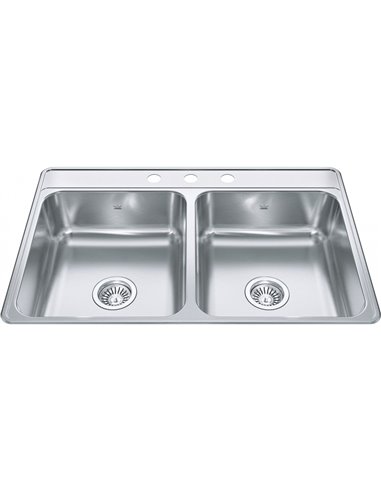 Kindred CDLA3322-7-3 Creemore Topmount 22G Stainless Steel Double Sink 3 Hole 36Cab