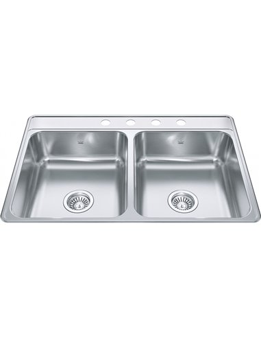 Kindred CDLA3322-7-4 Creemore Topmount 22G Stainless Steel Double Sink 4 Hole 36Cab