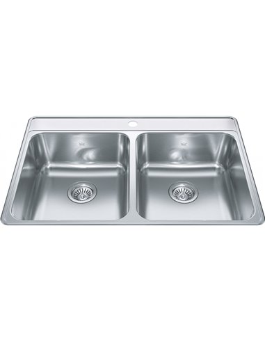Kindred CDLA3322-8-1CB Creemore Topmount 20G Stainless Steel Double Sink 1 Hole 36Cab