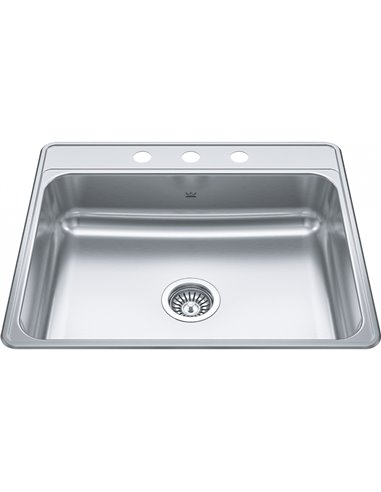 Kindred CSLA2522-6-3 Creemore Topmount 22G Stainless Steel Single Sink 3 Hole 27Cab