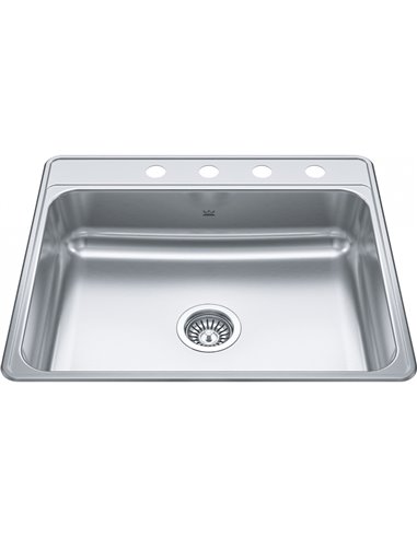 Kindred CSLA2522-6-4 Creemore Topmount 22G Stainless Steel Single Sink 4 Hole 27Cab