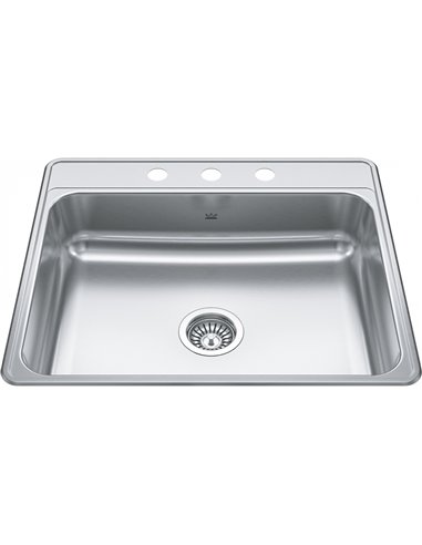 Kindred CSLA2522-7-3 Creemore Topmount 22G Stainless Steel Single Sink 3 Hole 27Cab