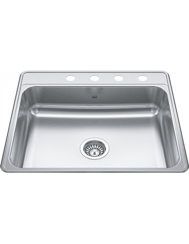 Kindred CSLA2522-7-4 Creemore Topmount 22G Stainless Steel Single Sink 4 Hole 27Cab